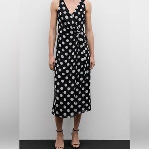 Mango Black and White Polka Dot Midi Dress